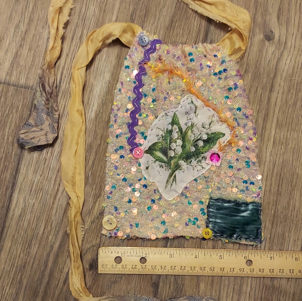 🪻JABOT 🪻Handcrafted/ Handsewn Sequin Necklace Adornment NWT One Of A Kind - Picture 4 of 13